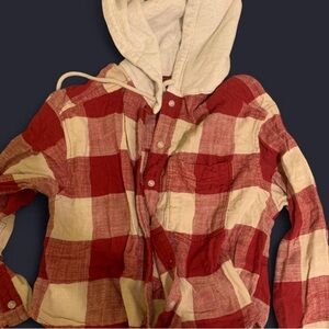 American Eagle Outfitters Red and Cream Plaid Shirt